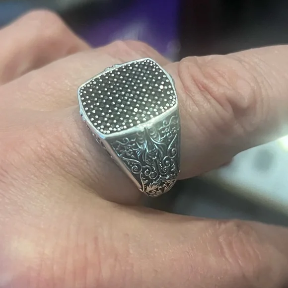 Sterling Silver Black Accent Men's Signet Ring - Picture 3 of 6